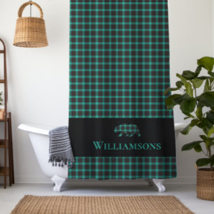Rustikaler Karierter Monogramm-Bär Aquamarines g Duschvorhang