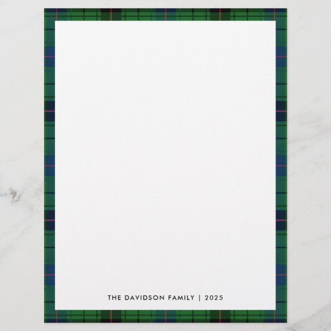 Rustikaler Karierter Niedlicher Grüner Tartan Fami Briefbogen (Vorderseite)