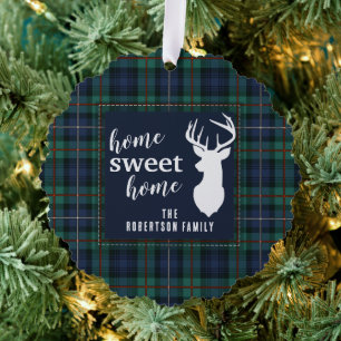 Rustikaler Karierter Urlaub Robertson Familie Tart Ornament Karte