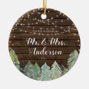 Rustikaler Kiefernbaum Unsere ersten Weihnachten Keramik Ornament