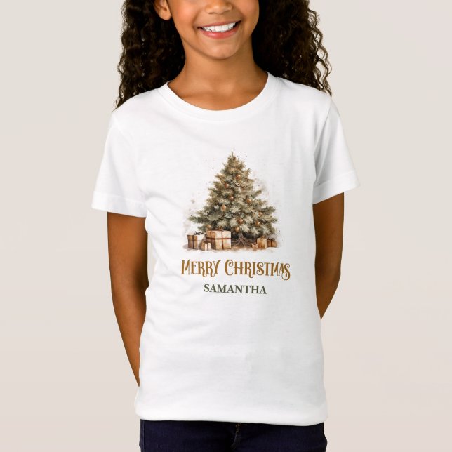 Rustikaler Klassiker Salbei Grün und Goldweihnacht T-Shirt (Vorderseite)
