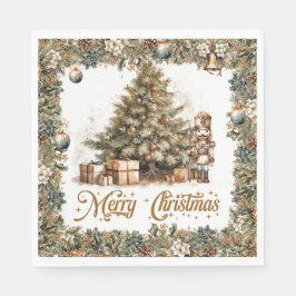 Rustikaler Klassiker Salbei Grün und Weihnachtsbau Serviette