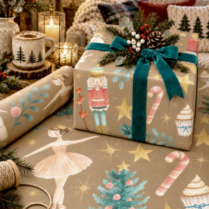 Rustikaler Kraft-Nussknacker-Weihnachten groß Geschenkpapier
