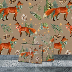 Rustikaler Kraft Red Fox in einem Weihnachtswald Geschenkpapier Set