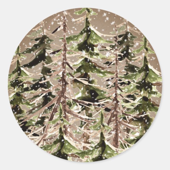 Rustikaler Kraft Winterwald knarrend Schnee Runder Aufkleber (Vorderseite)