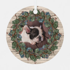 Rustikaler Kranz auf Foto von Holzhunden Ornament Aus Metall