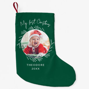 Rustikaler Kranz Blatt Mein erstes Weihnachten Bab Kleiner Weihnachtsstrumpf