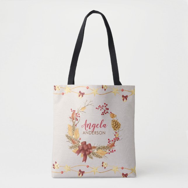 Rustikaler Kranz Personalisiert Weihnachten Weihna Tasche (Vorderseite)