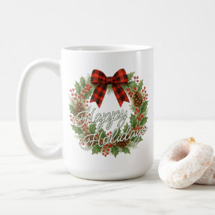 Rustikaler Kranz Rot-Schwarz Kariert Schleife Urla Kaffeetasse