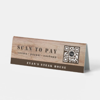 Rustikaler, kühner Holzmaserung-Scan-to-Pay-QR-Cod Tischaufsteller