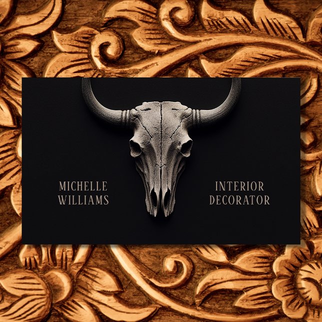 Rustikaler Kuhschädel Südwestlicher Western Visitenkarte (Front - Simple Rustic Cow Skull Southwestern Western Business Card)