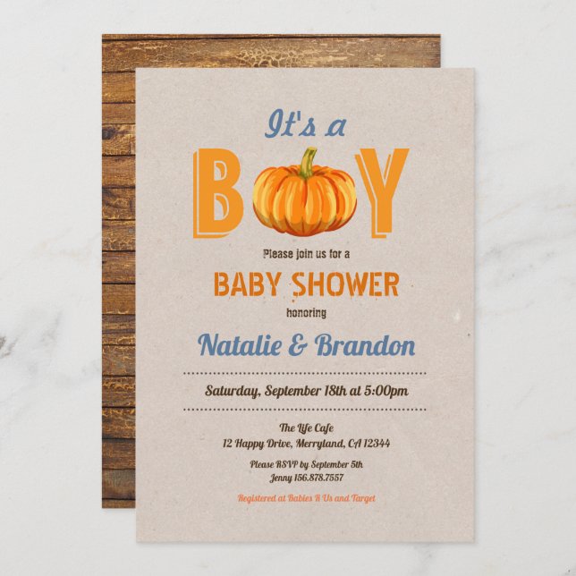 Rustikaler Kürbis - eine Baby-Dusche - Einladung (Vorne/Hinten)