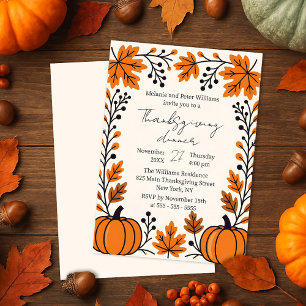 Rustikaler Kürbis-Herbstlaub-Thanksgiving in Orang Einladung