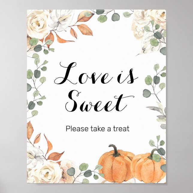 Rustikaler Kürbis Wasserfarbe Liebe ist Sweet Sign Poster (Vorne)