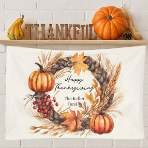 Rustikaler Kürbiskranz zur Erntezeit für Thanksgiv Banner