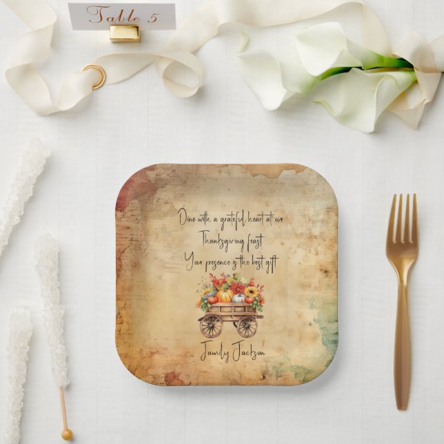 Rustikaler Kürbiswaggon Erntedank PapierTeller (Hochzeit)