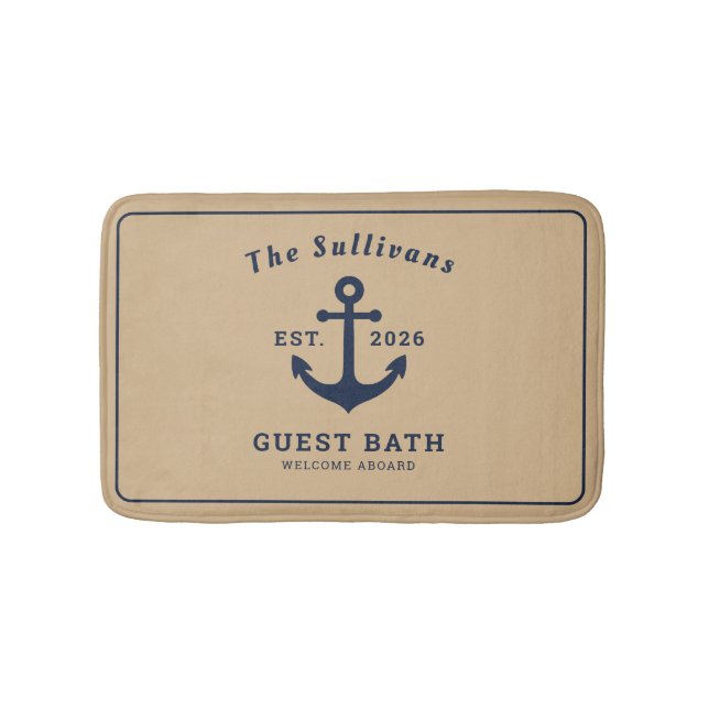 Rustikaler Küstenanker Navy Beige Benutzername Badematte (Vorderseite)