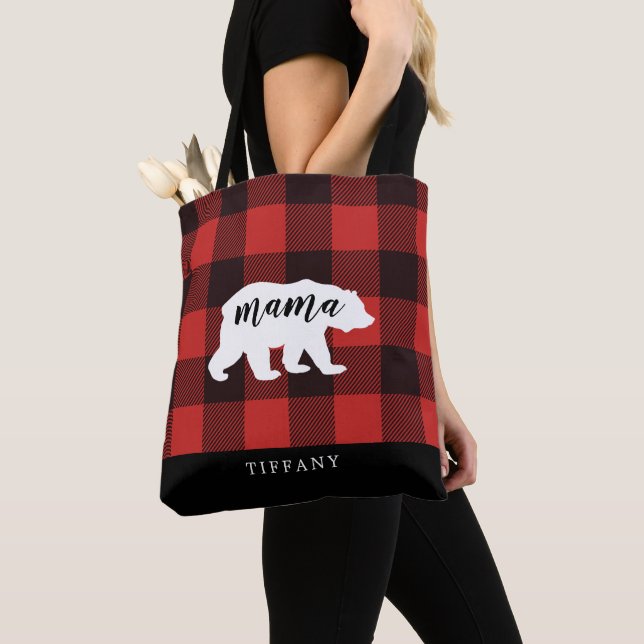 Rustikaler Landflanell-Mama-Bär-Monogramm Tasche (Von Nahem)