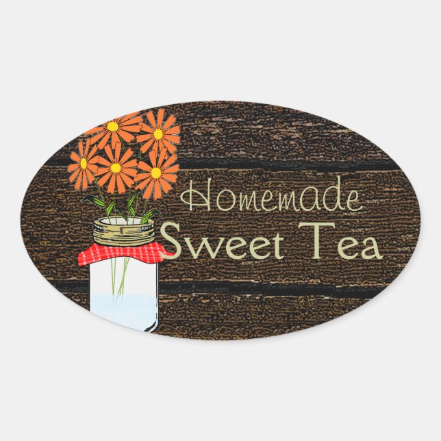 Rustikaler Landkreis Mason Jar Homemade Sweet Tee Ovaler Aufkleber (Vorderseite)