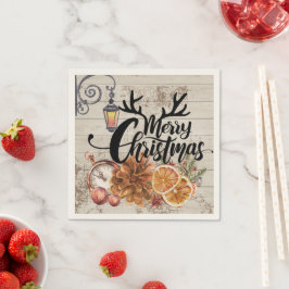 Rustikaler Landstil und Holz Weihnachten Serviette