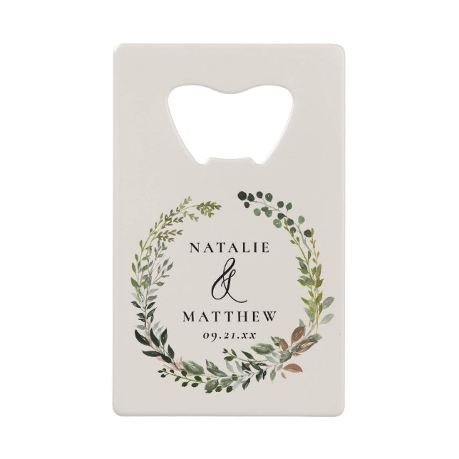 Rustikaler Laubkranz Herbst Winterhochzeit Party Geldbeutel Flaschenöffner (Vorderseite)