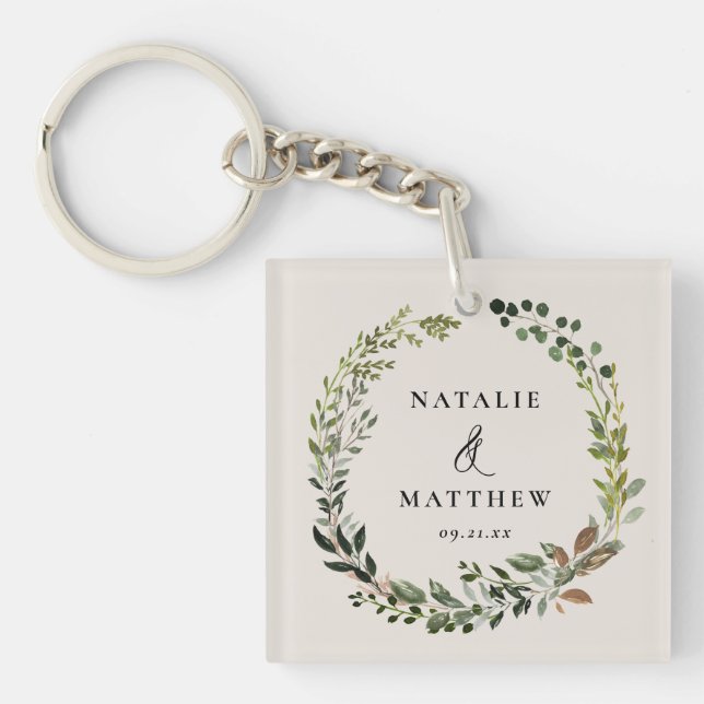 Rustikaler Laubkranz Herbst Winterhochzeit Party Schlüsselanhänger (Vorderseite)