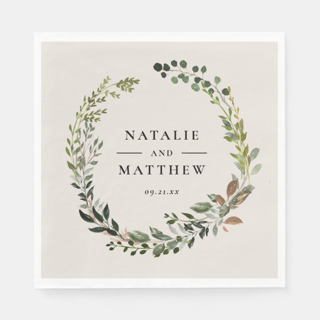 Rustikaler Laubkranz Herbst Winterhochzeit Party Serviette (Vorderseite)