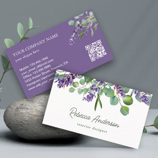 Rustikaler Lavendel Eukalyptus QR Code Visitenkarte