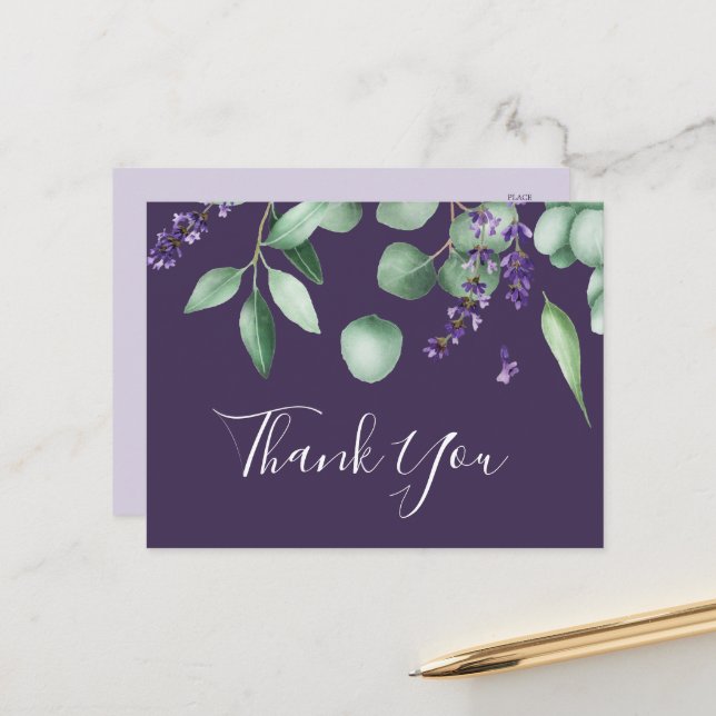 Rustikaler Lavendel | Lila Vielen Dank, Postcard Postkarte (Vorderseite/Rückseite Beispiel)