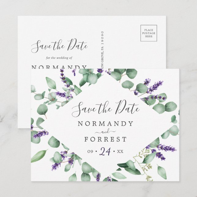 Rustikaler Lavendel Save the Date Postkarte (Vorne/Hinten)