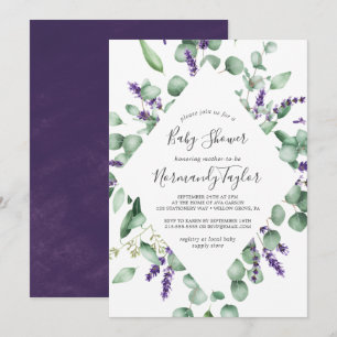 Rustikaler Lavendel und Eukalyptus Baby Dusche Einladung