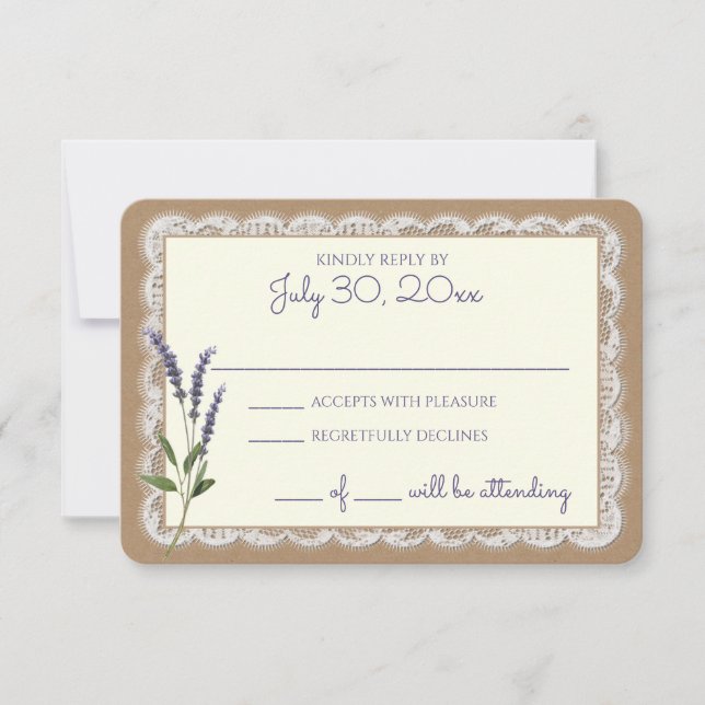 Rustikaler Lavendel und Hochzeitskarte RSVP Karte (Vorderseite)