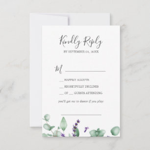 Rustikaler Lavender & Eukalyptus Song Request UAWG RSVP Karte
