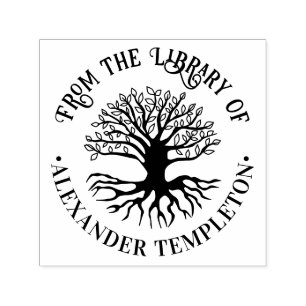 Rustikaler Leafy Tree mit Roots #2R Bibliotheksnam Permastempel