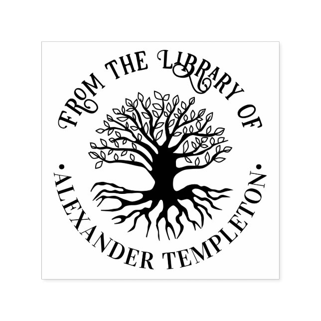 Rustikaler Leafy Tree mit Roots #2R Bibliotheksnam Permastempel (Design)