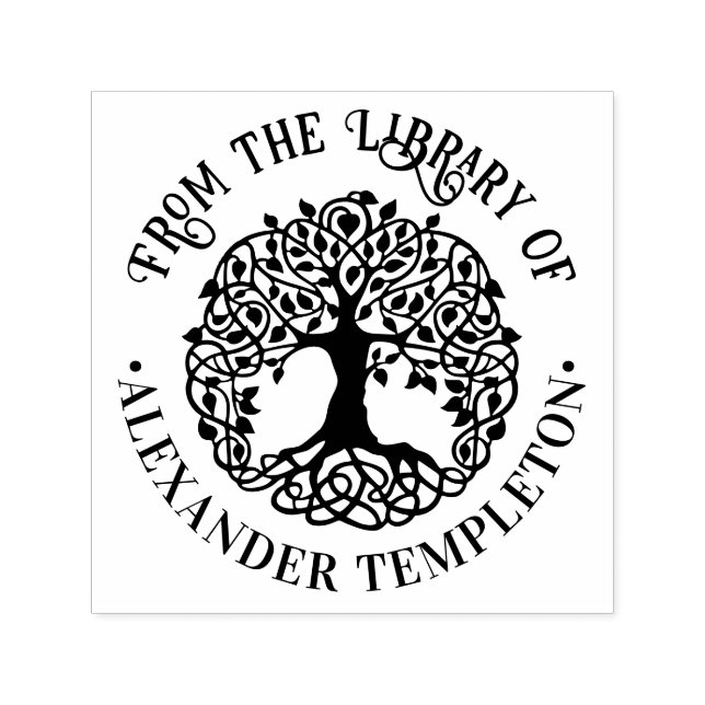 Rustikaler Leafy Tree mit Roots Rnd Library Book N Permastempel (Design)