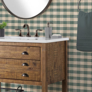 Rustikaler Leinen-Look Büffel-Karo Plaid Blau und  Tapete