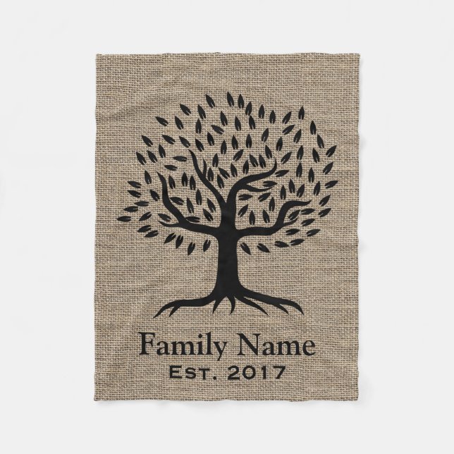 Rustikaler Leinwand-Stammbaum-Familienname Fleecedecke (Vorderseite)