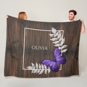 Rustikaler Lila Schmetterling Personalisiert Fleecedecke