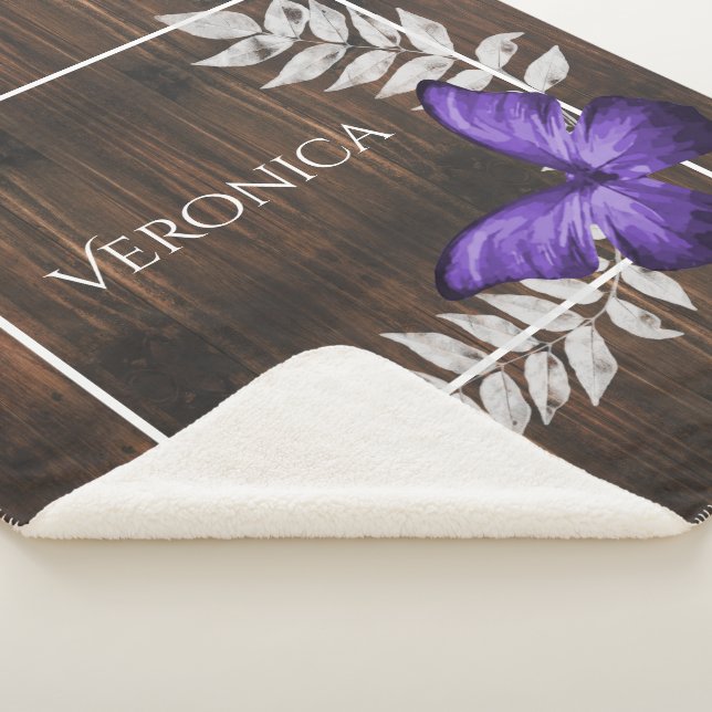 Rustikaler Lila Schmetterling Personalisiert Sherpadecke (3/4)