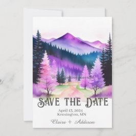 Rustikaler Lila und blauer Wasserfarbenwald Save The Date