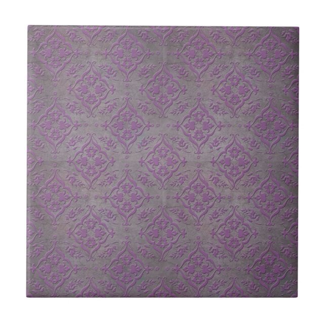 Rustikaler Lila und Stahlgrau Damask Fliese (Vorderseite)
