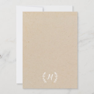 Rustikaler Lorbeerkranz-Monogramm Kraft-Papier Mitteilungskarte