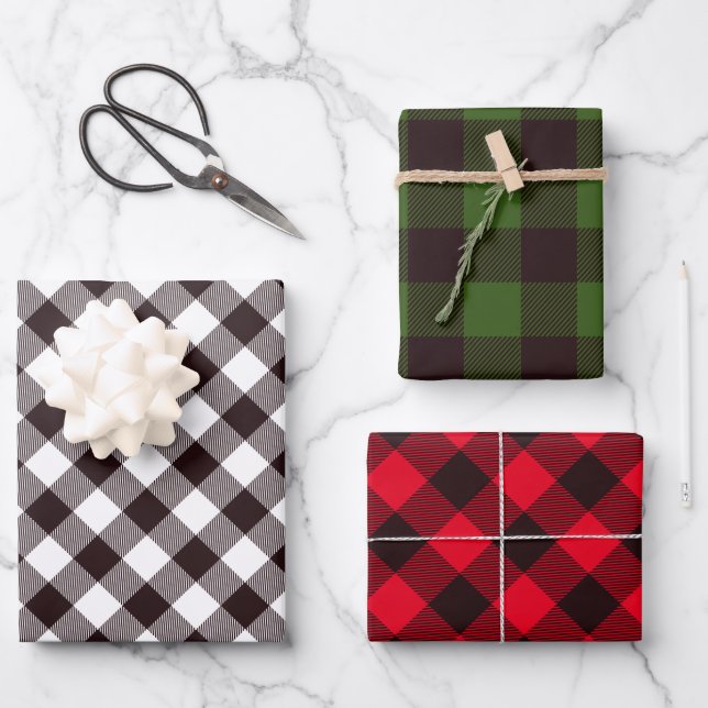 Rustikaler Lumberjack Flannel Weihnachtsbaum Geschenkpapier Set (Vorderseite)