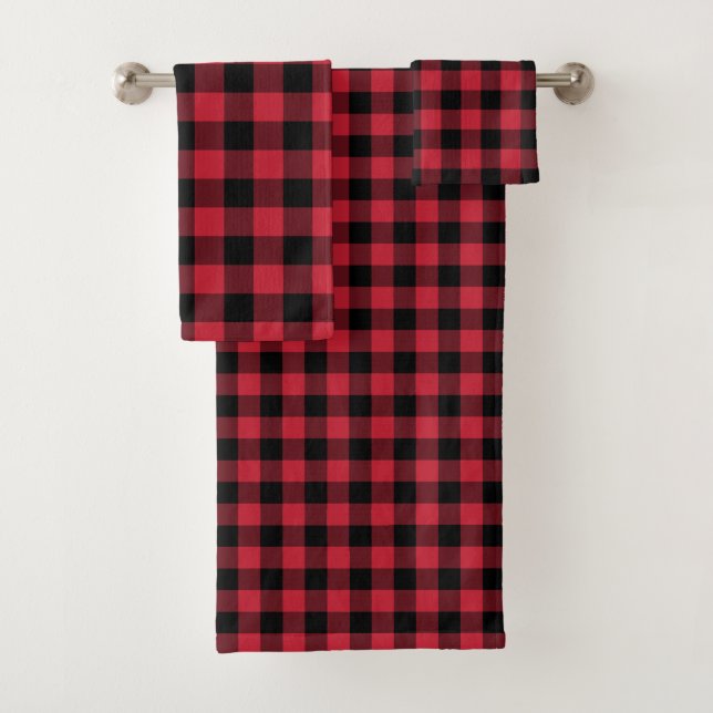 Rustikaler Lumberjack Red Black Buffalo Karo Karie Badhandtuch Set (Insitu)