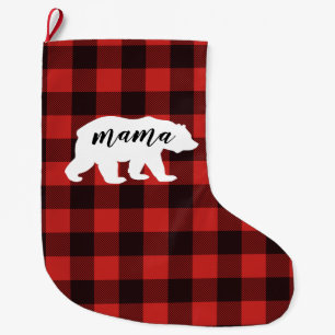 Rustikaler Mama Bear Red & Black Buffalo Kariert Großer Weihnachtsstrumpf