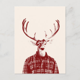 Rustikaler Mann Buck mit Antlern in Rot und Creme Postkarte