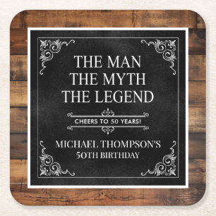 Rustikaler Mann Mythos Legende 50. Geburtstag Schw Rechteckiger Pappuntersetzer