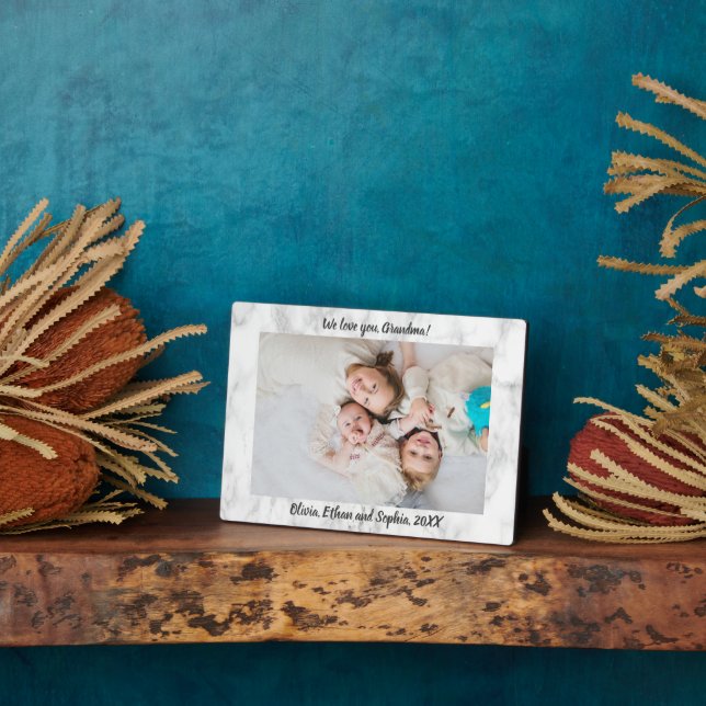 Rustikaler Marmor Personalisiert Name Foto Plaque Fotoplatte (Seite)