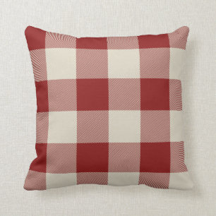Rustikaler Maroon und Beige Buffalo Karo Kariert Kissen